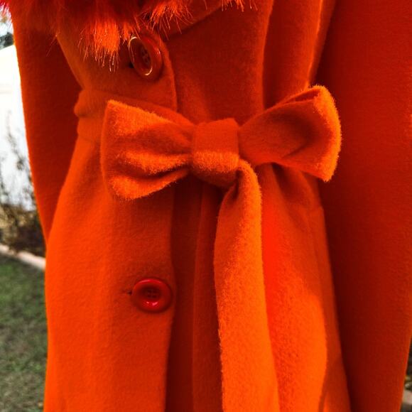 Orange Faux Fur Collar Maxi Wrap Coat – Glam Winter Statement – Size Large - Picture 5 of 9